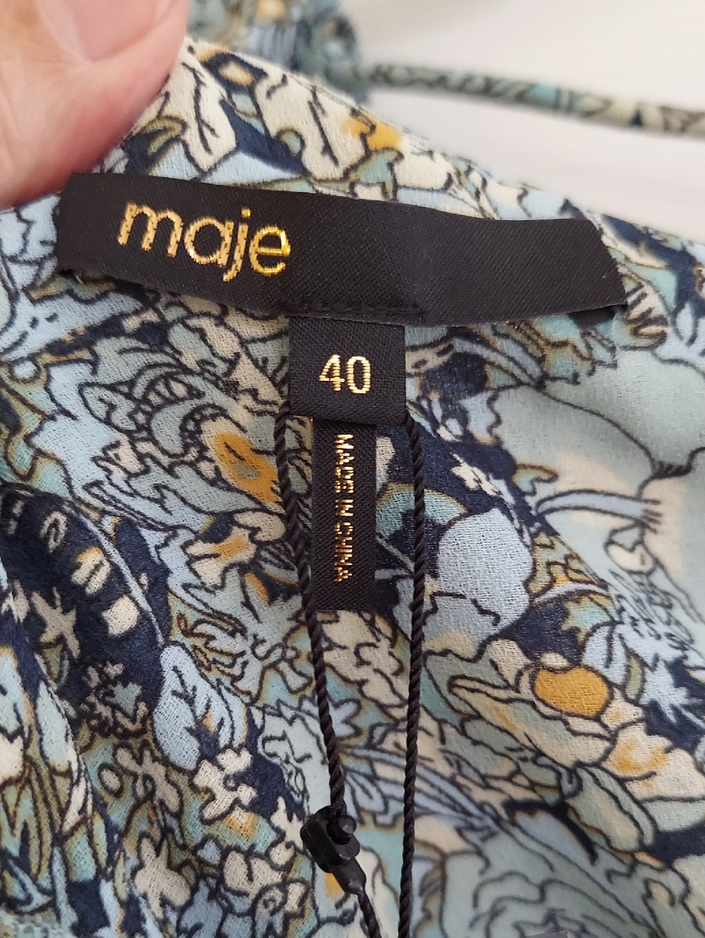Maje Dress, NEW! Size Large (40FR), Blue Floral Print, Handkerchief Hem - Picture 3 of 16